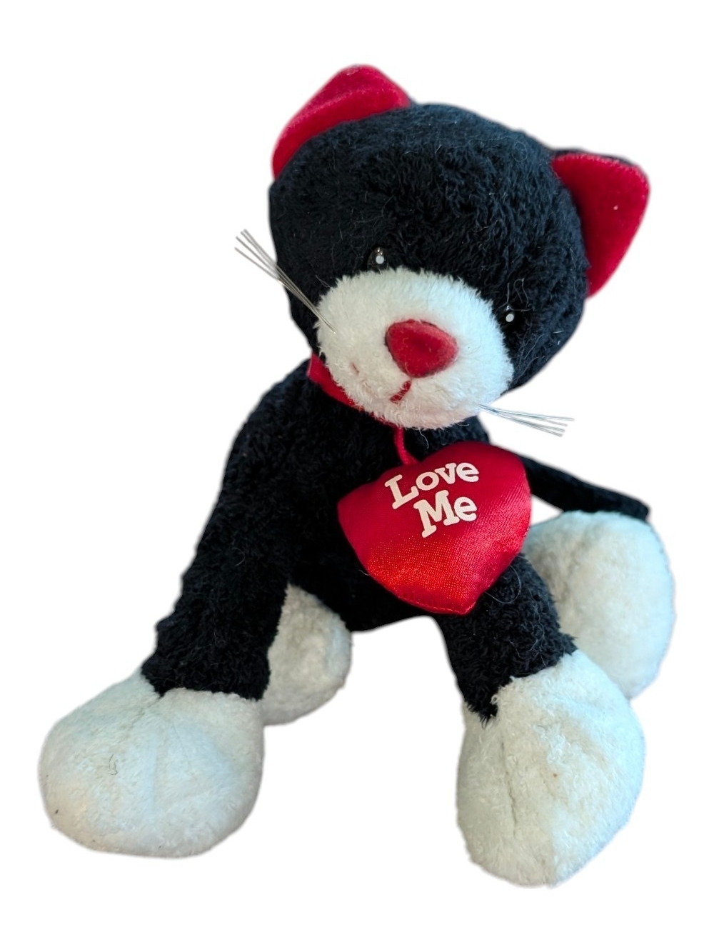 Plush Black & White Cat with Red 'Love Me' Heart - Gund